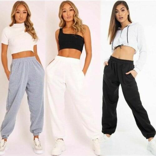 Womens Casual Solid Full Length Pants Ladies Hip-Hop Beam Feet Pants Dance High Waist Elastic Waist JoggingPants S-XL