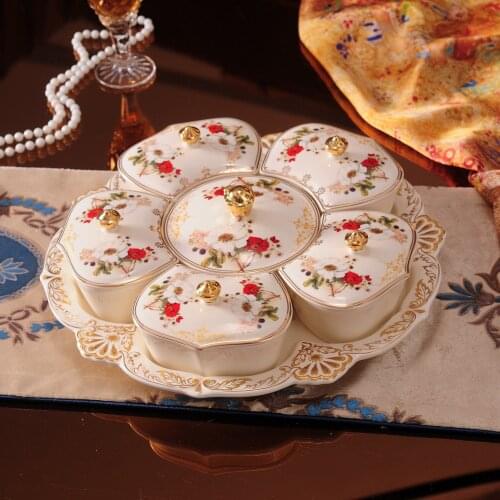 European dry fruit tray divided fruit tray with cover melon seed box candy box living room modern creative ceramic fruit tray