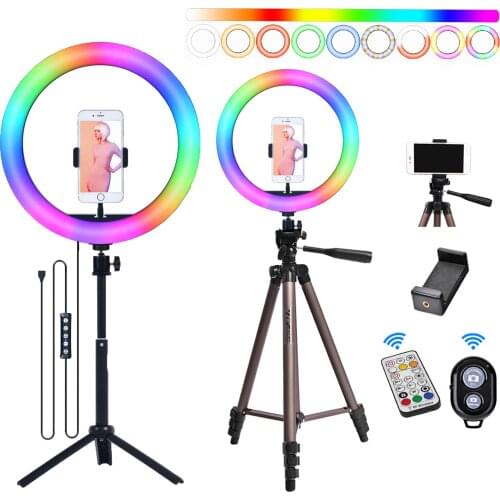Fusitu 10/13 Inch RGB LED Ring Light With Tripod Bluetooth Remote Round Ring Lamp For Phone Camera Tik Tok Selfie Aro De Luz