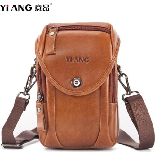 Real leather mens 7 inch mobile phone waist bag wearing belt multifunctional small hanging bag head layer retro cowhide bag