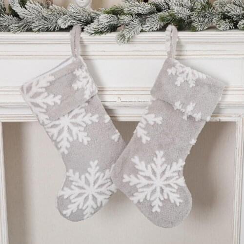 Fireplace Stocking Snowflakes Pattern Christmas Stocking with Lanyard Lint Delicate Christmas Tree Stocking Christmas Decor