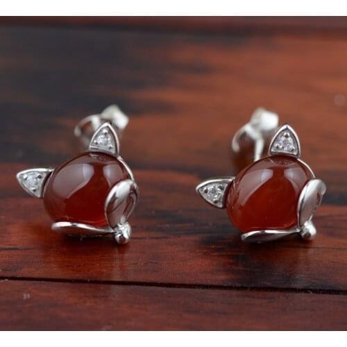 KJJEAXCMY fine jewelry S925 pure silver ear nail garnet stone fox ear ornaments