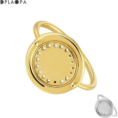 DPLAOPA 925 Sterling Silver New Ethnic Ring Big Circle Silver Coated Gold Women Crystal Jewelry Long Charm Square Jewelry