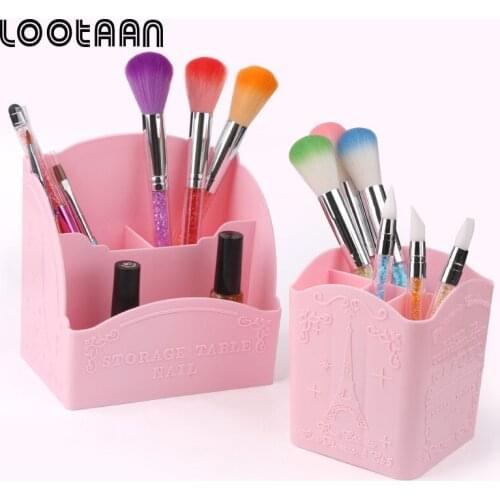 Lootaan 1PC Nail Pen Storage Box Grid Portable Empty Plastic Brushes Holder Case 4 Compartments Pencil Case Storage Nail Tools