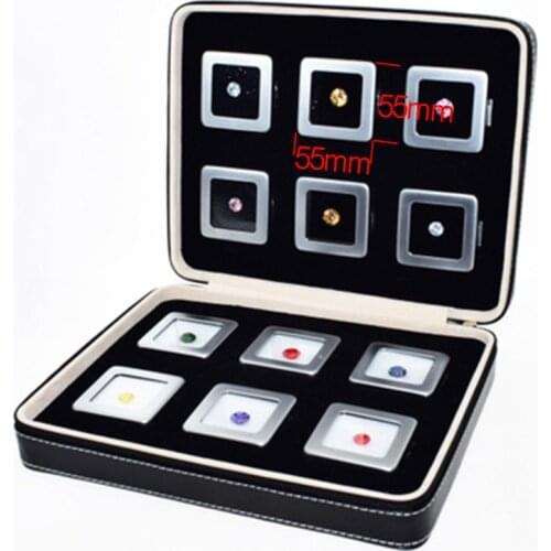 Leather packing For Gemstone or Demstone Deads. Black Travel Diamond Bag Box Stone Storage Bag With 12 Iron Material Gem Box