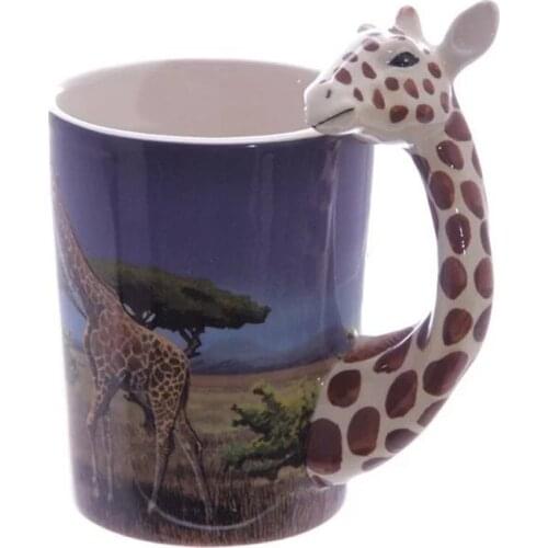 Creative Hand-Painted Cute 3D Animal Tea Cup Ceramic Coffee Mug With Parrot Frog Toucan Giraffe Handle Office Milk Mug Gift