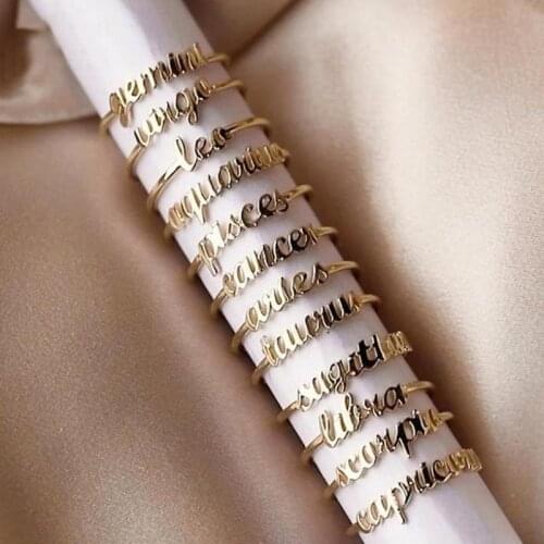 Minimalist Thin Adjustable 12 Constellation Finger Rings Birthday Friendship Jewelry Gift Zodiac Rings For Women Men Bijoux