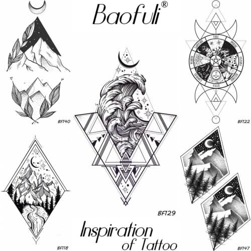 BAOFULI Men Geometry Planets Great Waves Temporary Tattoo Stickers Crescent Triangle Waterproof Tatoos Fake DIY Body Art Tattoo