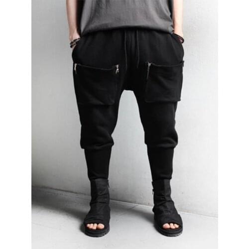 Mens Plus-size casual pants Hip hop fashion stereo zipper pocket Leggings patchwork slim nine-point Harlan pants
