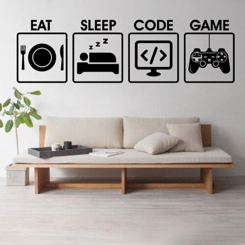 Gamer Wall Decal Eat Sleep Game Code Programming Controller Video Vinyl Art Home Decor For Kids Bedroom Wall Sticker Mural 3024