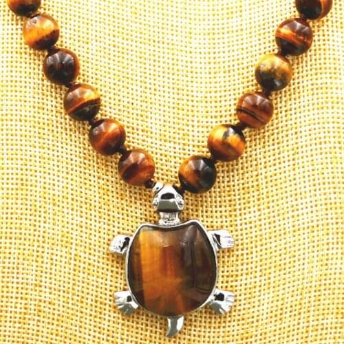 NEW Beautiful 10mm African Roar Tigers Eye Turtle Pendant Necklace 18 "