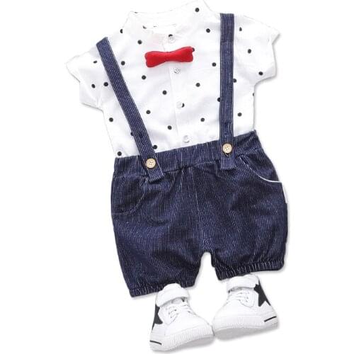 New Fashion Summer Baby Boys Clothes Suit Children Cotton Shirt Overalls 2Pcs/sets Toddler Formal Costume Infant Kids Tracksuits