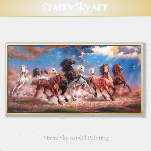 Top Artist Hand-painted High Quality 11 Horses Oil Painting on Canvas Luxury Wall Art 11 Horses Oil Painting for Living Room