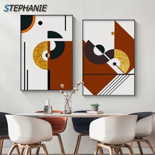 Nordic Golden Geometric Wall Art Canvas Painting Modern Abstract Color Block Poster Print Wall Pictures Living Room Decoration