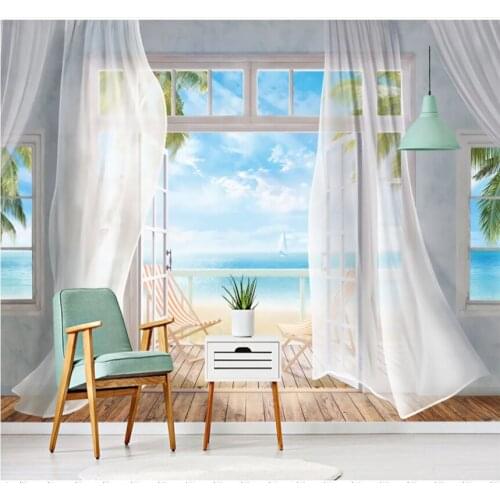 Xuesu Modern fashion 3D curtain sea view TV background wall custom wallpaper mural 8D waterproof wall cloth