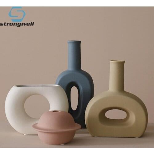 Strongwell Multidesign Ceramic Flower Arrangement Art Vase Hoem Living Room Decoration Furnishings Creative Irregular Vases Gift