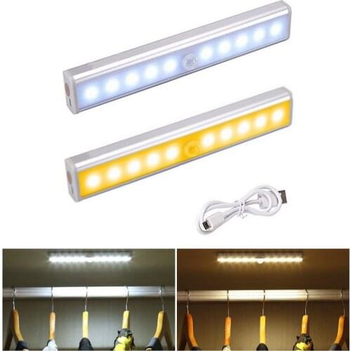 LED Under Cabinet Light PIR Motion Sensor Lamp 10/20/24/30/40/60 LED Night light USB Kitchen Lights for Wardrobe Closets Stairs