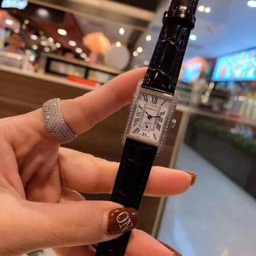 New Fashion Rhinestone small cube Women Luxury Watch Classical Roman Dial Genuine Leather Wrist watch