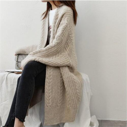 Women Fashion Autumn Winter Thick Sweaters Coats Female Loose Long Sleeve Cotton Cardigan Twisted Warm Knitted Jumpers Sweaters
