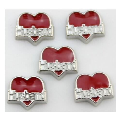 20pcs red enamel Husband floating charms heart shape charms for glass memory lockets