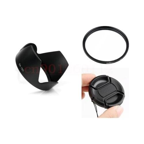 3 in 1 EW-78D Lens hood + 72mm Green.l uv filter & Lens cap cover For 60D 70D 50D 700D 18-200MM lens With tracking