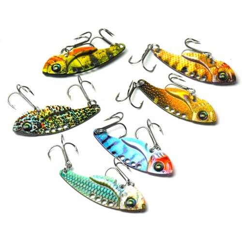 Lots of 6pcs 54mm Hard Fishing Lures 11g Metal Sequin Baits Hooks Tackles
