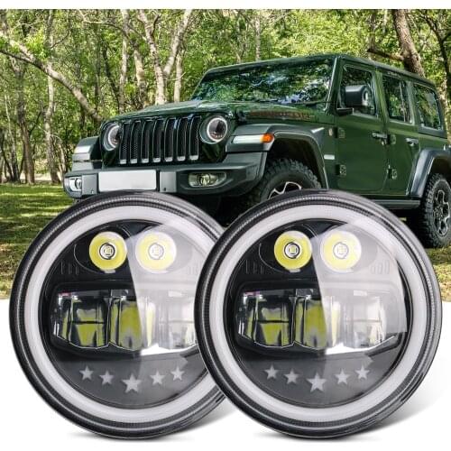 7Inch H4 LED Headlight Car Light Hi/Lo Beam Halo Angel Eyes White DRL Amber Turn Signal Lamps For Jeep Lada Niva Off Road Hunter