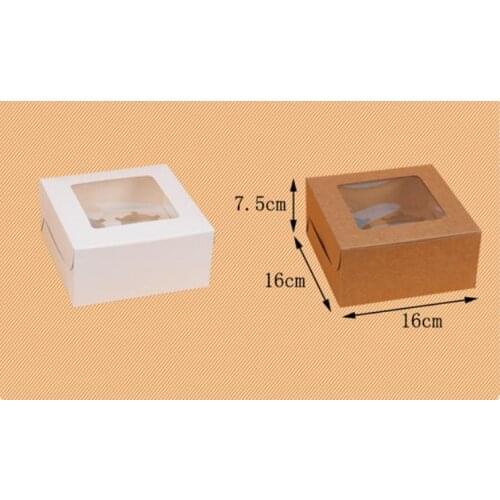 White Brown Kraft Paper 4 Cupcake Boxes With Window Food Packaging Boxes SN1669