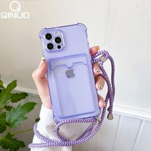 Crossbody Lanyard Hang Strap Case For iPhone 11 12 Pro Max 13 Mini XS 8 7 Plus X XR SE 2020 Shockproof Card Holder Wallet Cover