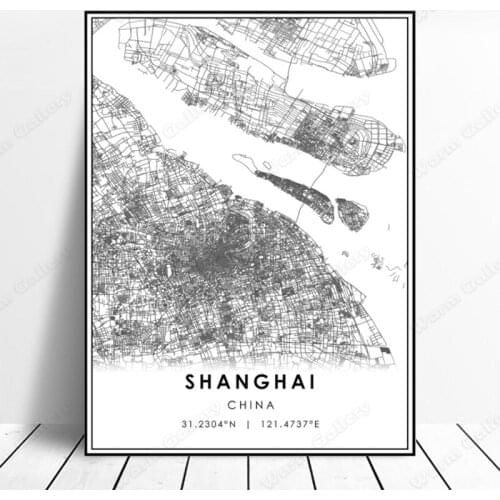 Black and White China City Map The Shanghai City Map Poster HD Print Wall Art Canvas Nordic Landscape Painting for Home Decor