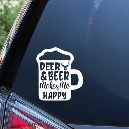 Black/Silver Deer And Beer Make Me Happy Text Sticker Decal Removable Waterproof Rear Window Decor S274