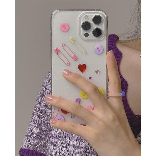 Colorful Brooch Phone Case For iPhone 12 11 Pro Max 7 8 Plus XSMAX XR XS SE 2020 3D Rainbow Buttons Epoxy glitter Capa Cover