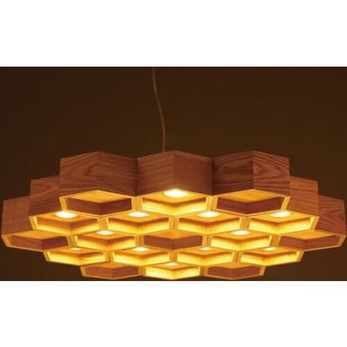 Wood Lighting Honeycomb Art Creative Lighting Solid Wood Art Modern Simple Living Room, Bedroom, Restaurant, Bar Chandelier