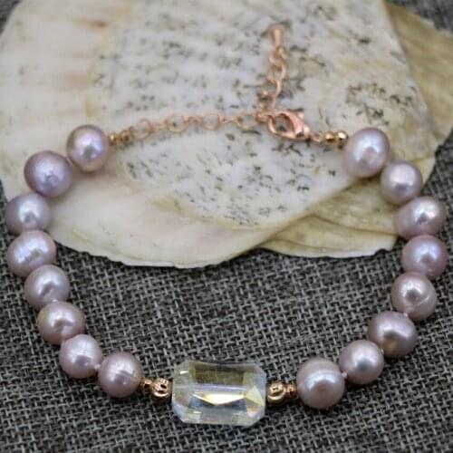 Factory outlet natural 9-10mm freshwater cultured purple pearl approx round beads strand beaded bracelets jewelry 7.5inch B2911
