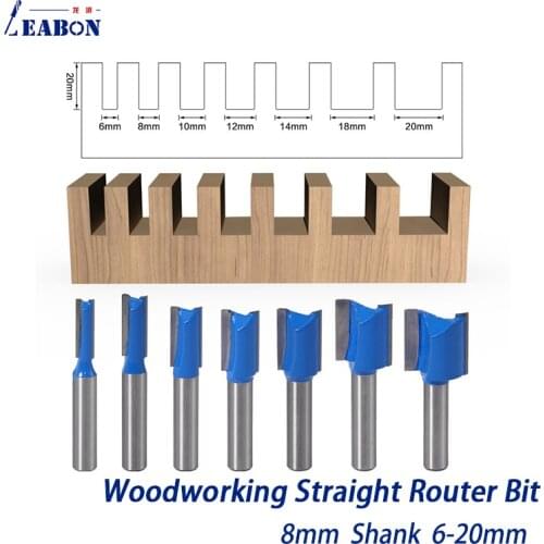 8mm Shank DIY Tool Woodworking Straight Router Bit Two Flutes Milling Cutter Knife 6mm - 20mm Cutting Diameter Free Shipping