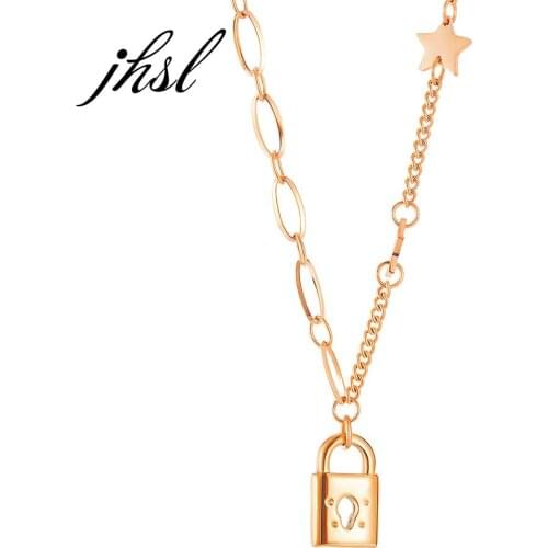 JHSL Cute kids Girls Women Lock Necklaces Pendants Rose Gold Color Stainless Steel Fashion Female Jewelry 2021 New