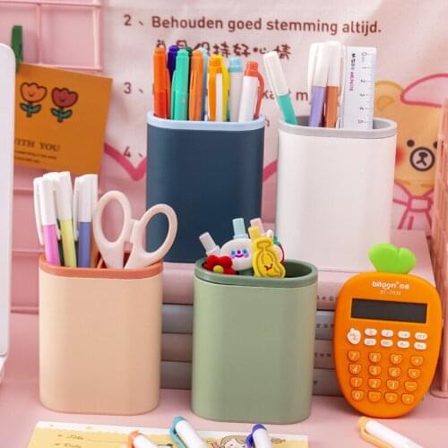 Kawaii Multi-function Pen Holder Desktop Storage Box Makeup Brush Eyebrow Pencil Storage Box School Office Stationery Supply