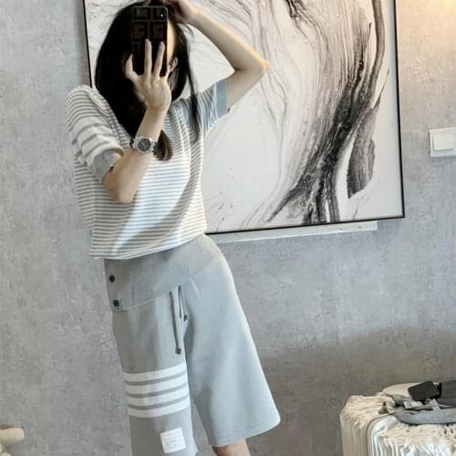 Summer Sports Knitted Wide Leg Shorts Two-piece Suit Women Shorts Suit Womens Sportswear Shorts Ladies High Waist Shorts