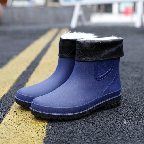 Nice Pvc Water Shoes Men Rain Boots with Fur Sock Nice Pop Winter Warm Fur Ankle Boots Waterproof Rianboots Mmale