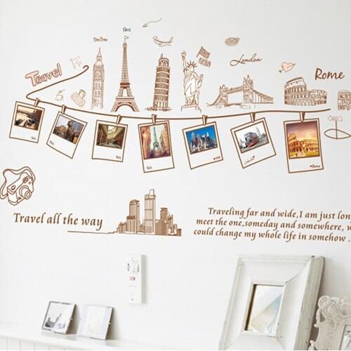 World Travel Photo Frame Wall Stickers For Bedroom Sofa Hall Decorated Removable Wall Stickers Wholesale