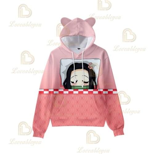 Fashion 3D Print Comic Demon Slayer Hoodie Boys Girls Hooded Autumn Anime Kimetsu no Yaiba Kawaii Cat Ears Kids Hoodie Pullovers