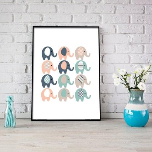 Cartoon Cute Little Elephant Canvas Print Painting Poster Wall Art Picture for Kids' Room Home Decoration Unframed LZ591