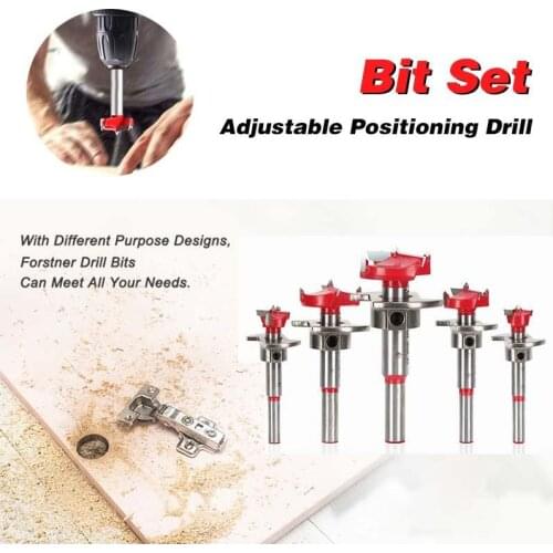 Sueea® 5PCS/Set Positioning Woodworking Drill Bit Set Hinge Hole Opener Adjustable 15/20/25/30/35mm Woodwork Tools Dropshipping