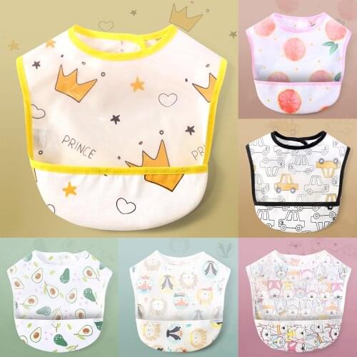 Kids Feeding Drawing Long Sleeve Apron Baby Adjustable Neckline Waterproof Soft Food Catcher Eating Bibs