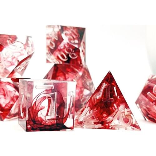 New polyhedral crystal transparent blood effect acute Angle resin dice sets DND/ RPG dice