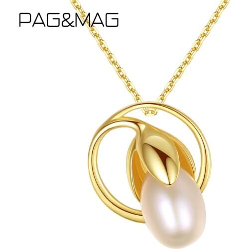 PAG&MAG Vintage Freashwater Pearls Tulip Flower Shape Pendant Jewelry For Women Girl 925 Sterling Silver Necklace Fine Jewelry