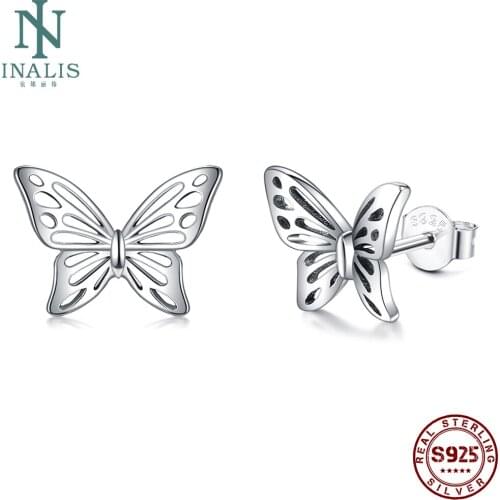 INALIS 925 Sterling Silver Openwork Butterfly Stud Earrings For Women Romantic Girl Earring Anniversary Fine Jewelry Gift Best