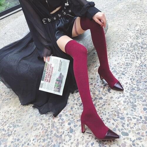 SKLFGXZY peep sexy Long leg socks Womens boots Genuine leather stretch Boots socks party Fashion female boots Womens shoes