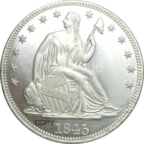 United States Liberty Seated Half Dollars 1845 No Motto Above Eagle Brass Plated Silver Copy Coin