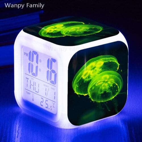 Colours Jellyfish Alarm Clock Glowing LED Color Change Digital Alarm Clock Big Screen Multifunction Touch Sensing Clock